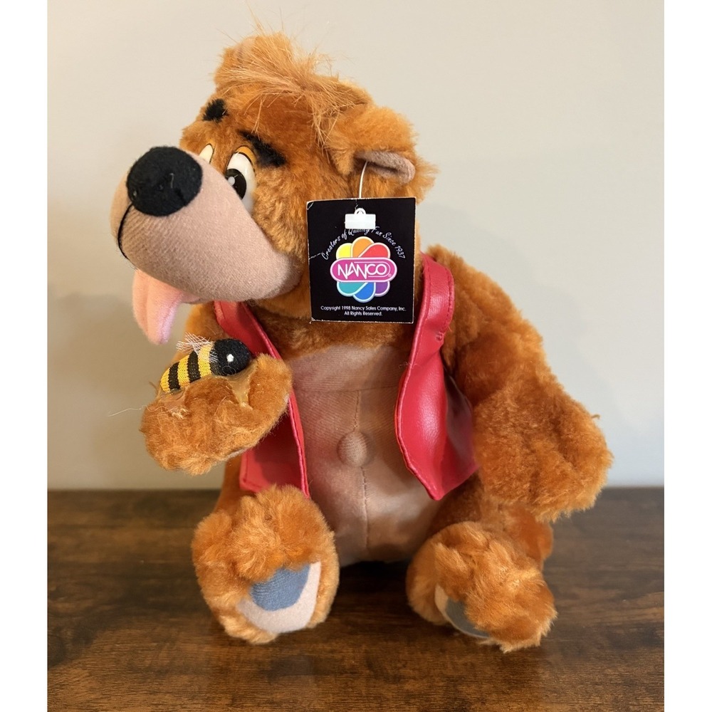 Nanco Honey Bear Holding Bee Plush Stuffed Animal 9" Brown 1998 Plastic Eyes